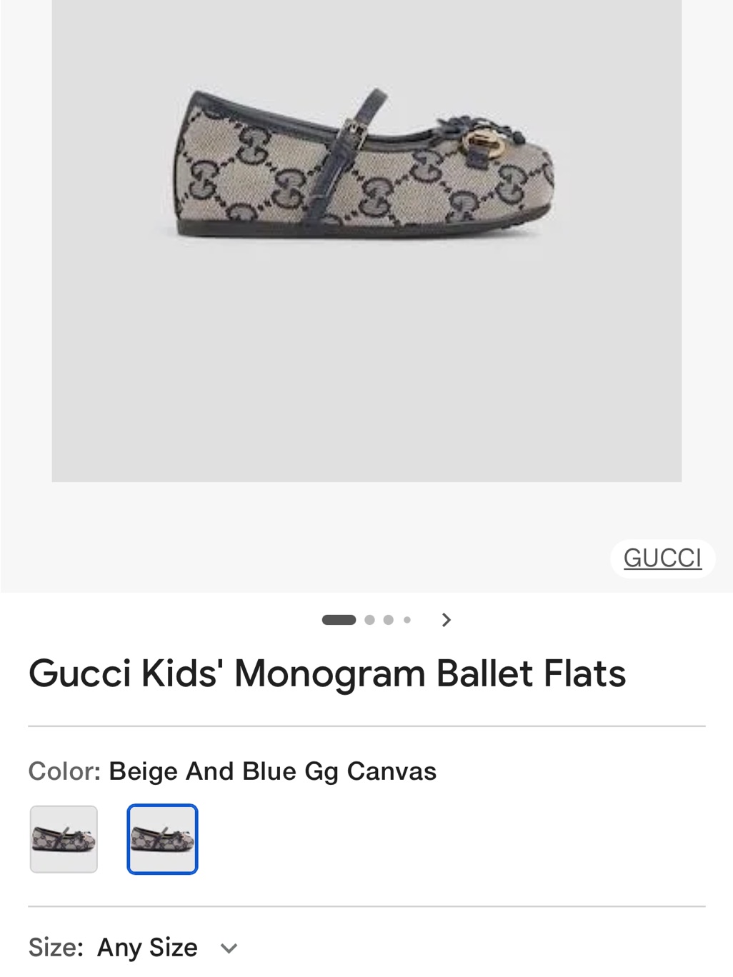 Gucci Beige And Blue Monogram Kids Ballet Flats
